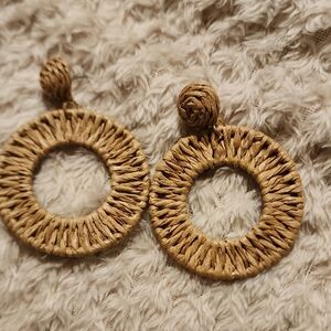 Tan Bohemian Circular Hoop Earrings with Woven Texture